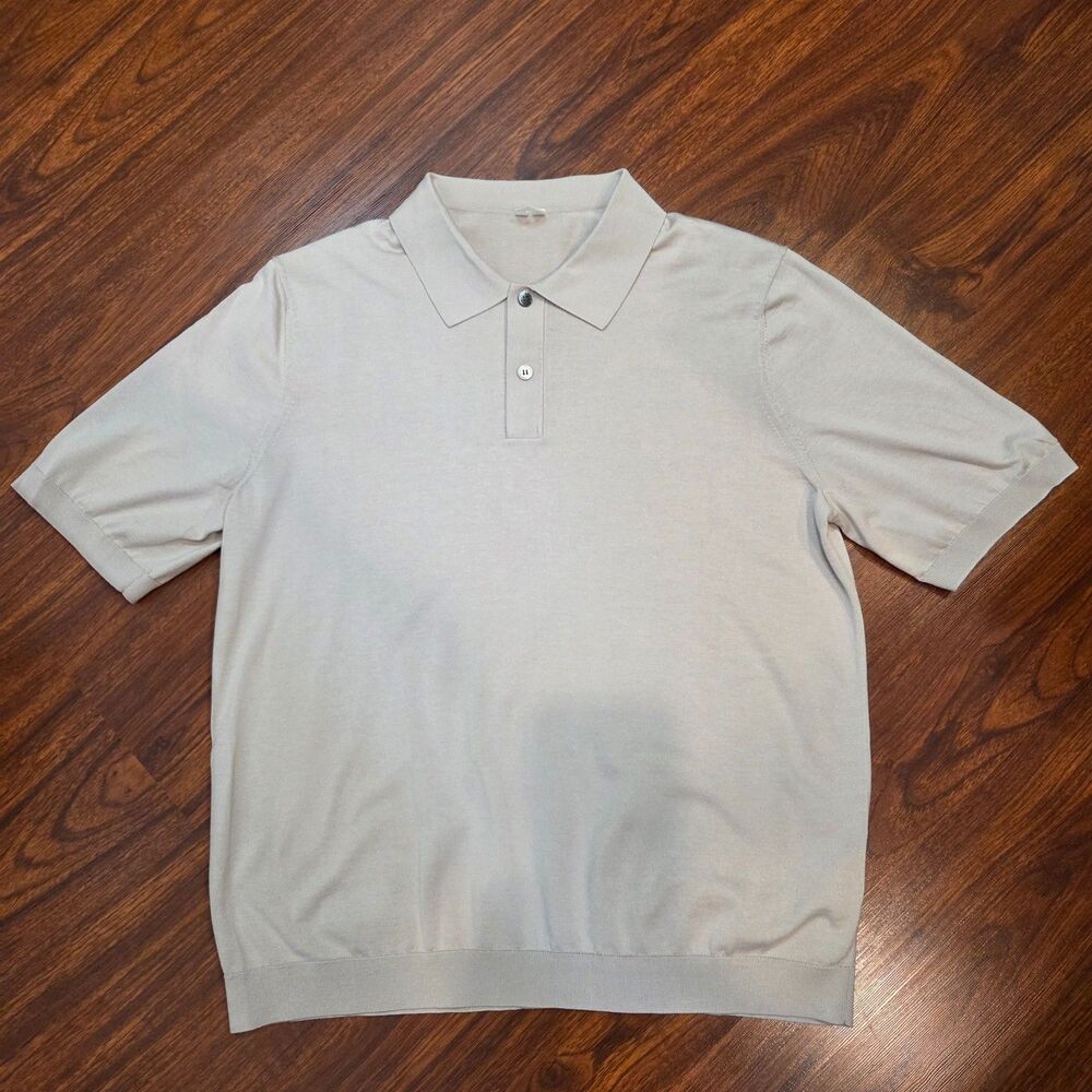 ARKET Men's L Cotton Silk Knit Polo Shirt Beige Short Sleeve Minimalist